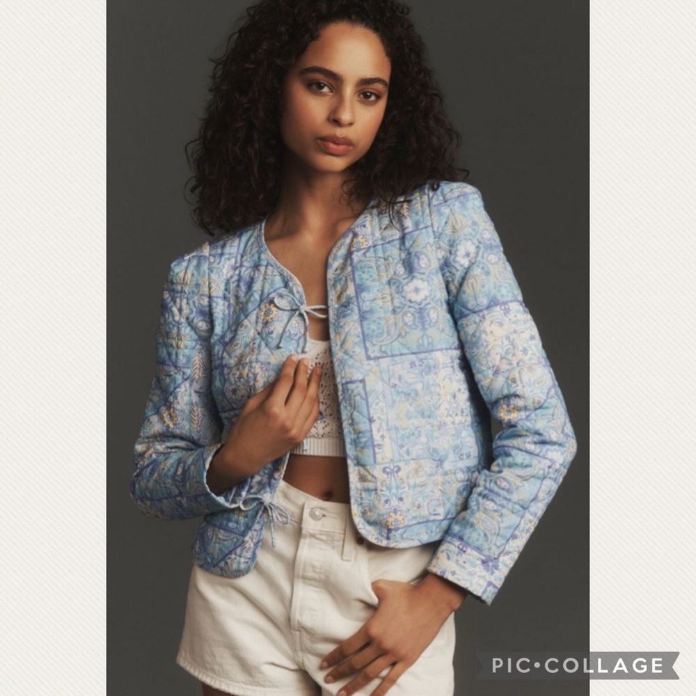 NWT Anthropologie Dolan Bow-Front Linen Quilted Lady Jacket